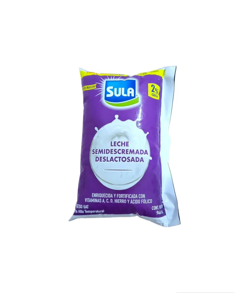 Leche Sula Deslactosada Semi-Descremada Uht Bolsa 946 mL ·