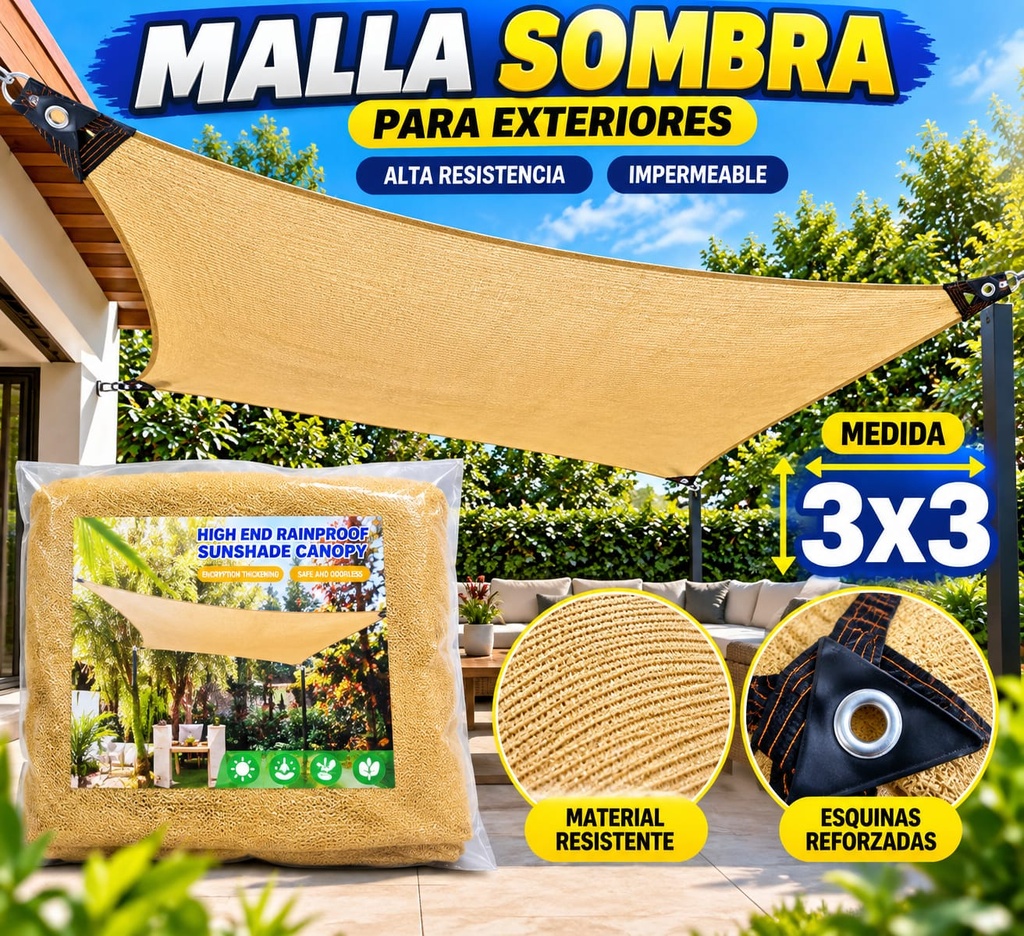 ☀️ ¡MALLA SOMBRA 3×3! ☀️
