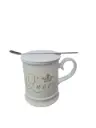 taza de ceramica con tapadera y cucharita 