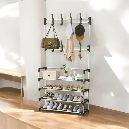 Zapatera perchero metálica 4 repisas 